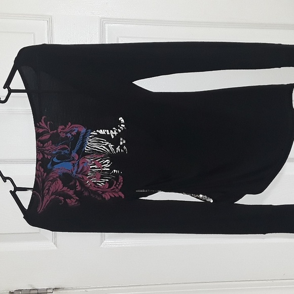 Y2K Triple Five Soul Rare long sleeve chain back sequin black tiger top Demure - Picture 5 of 13